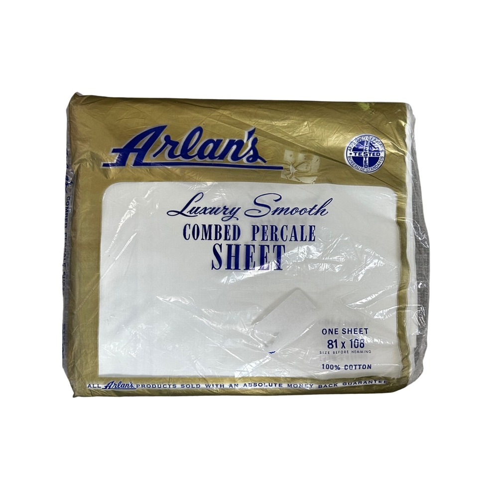 Arlans Luxury Smooth Combed Percale Sheet 81 x 108 Vintage New in‎ Package Full